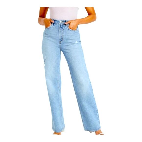 Old Navy Sky-Hi Wide Leg Jeans Lois Tummy Coverage Baggy size 10 Distressed 2022 - Picture 2 of 16